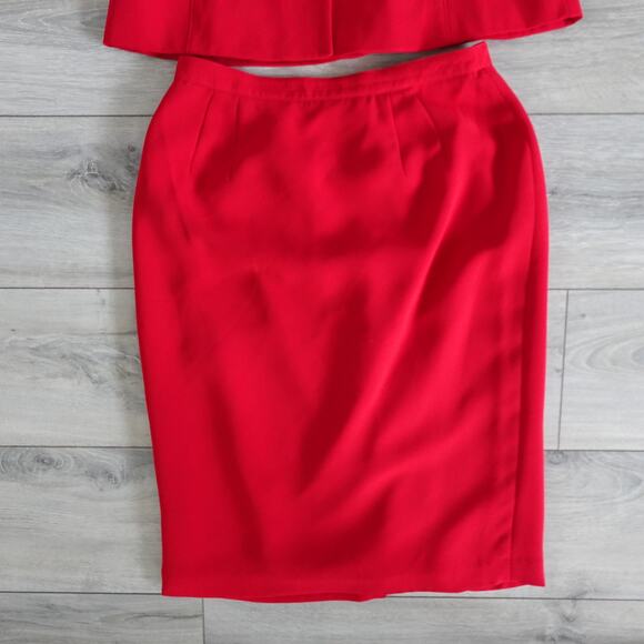 Vintage Retro 80s 90s Larry Levine Red Short Sleeve Skirt Blouse Suit Set 10 - Picture 6 of 13